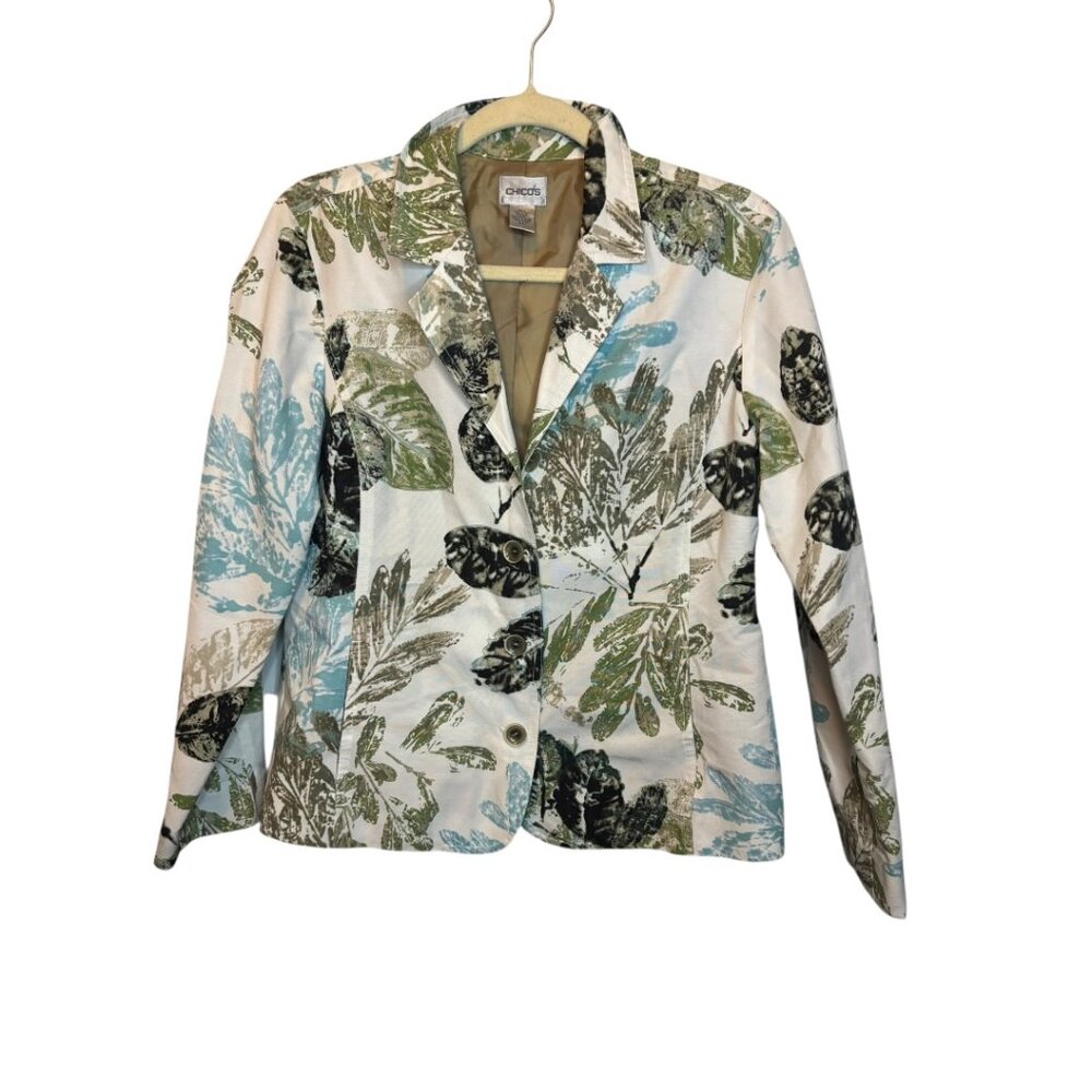 Chico's Blazer Jacket Women's Medium Floral‎ Silk Blend Botanical Chicos 1
